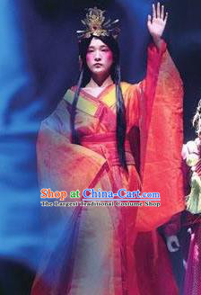 Chinese Encore Dunhuang Han Dynasty Court Dance Red Dress Stage Performance Costume and Headpiece for Women