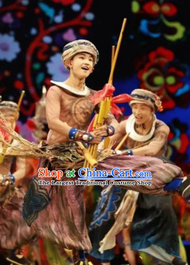 Chinese Jin Show Dan Zhai Miao Nationality Male Dance Clothing Stage Performance Costume for Men