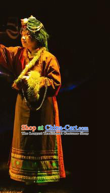 Chinese Encounter Lijiang Tibetan Ethnic Dance Dress Stage Performance Costume and Headpiece for Women