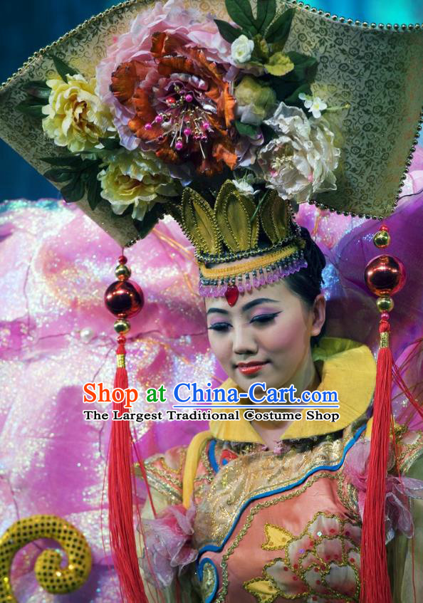 Chinese Oriental Apparel Manchu Classical Dance Dress Stage Performance Ethnic Costume and Headpiece for Women