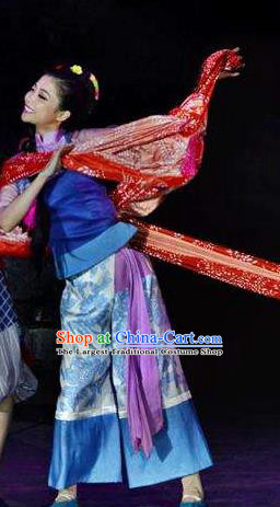 Chinese Border Town Miao Nationality Boat Girl Cui Cui Dance Dress Stage Performance Costume and Headpiece for Women