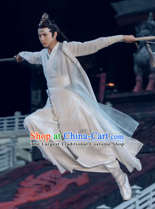 The Untamed Chinese Drama Ancient Swordsman Lan Zhan White Clothing Nobility Childe Wang Yibo Costumes for Men