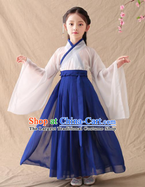 Chinese Traditional Jin Dynasty Girls Royalblue Hanfu Dress Ancient Peri Princess Costume for Kids