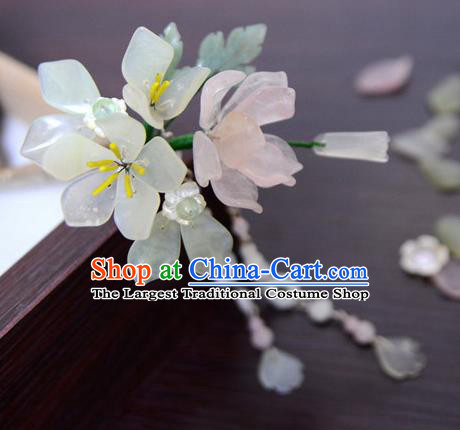 Chinese Ancient Court Queen White Jade Lotus Hair Clip Hairpins Traditional Classical Hanfu Hair Accessories for Women