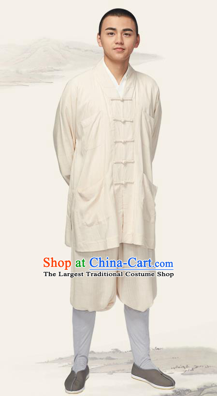 Traditional Chinese Monk Costume Meditation White Outfits Shirt and Pants for Men