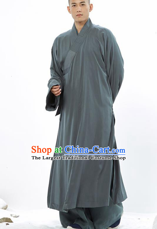 Traditional Chinese Monk Costume Buddhists Atrovirens Long Robe for Men