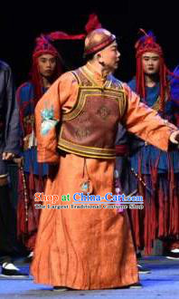 Xu Tietang Traditional Chinese Qin Opera Qing Dynasty Nobility Childe Stage Performance Orange Costumes and Headwear for Men