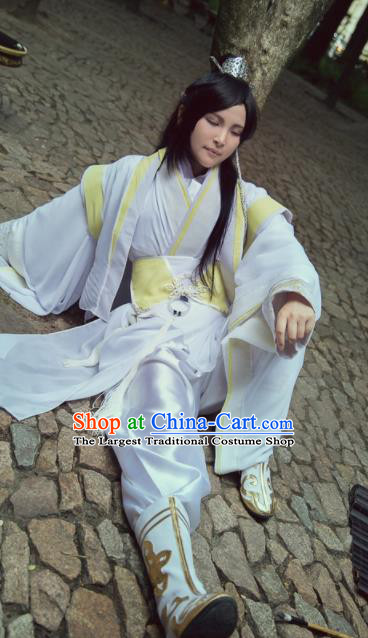 Traditional Chinese Cosplay Swordsman White Clothing Ancient Nobility Childe Costume for Men