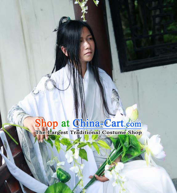 Traditional Chinese Cosplay Swordsman White Clothing Ancient Nobility Childe Costume for Men