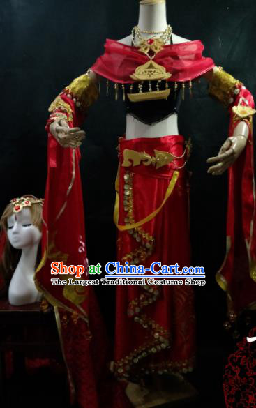 Chinese Cosplay Female Swordsman Red Dress Ancient Princess Peri Costume for Women