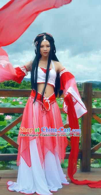 Chinese Cosplay Goddess Fairy Princess Red Dress Ancient Female Swordsman Knight Costume for Women