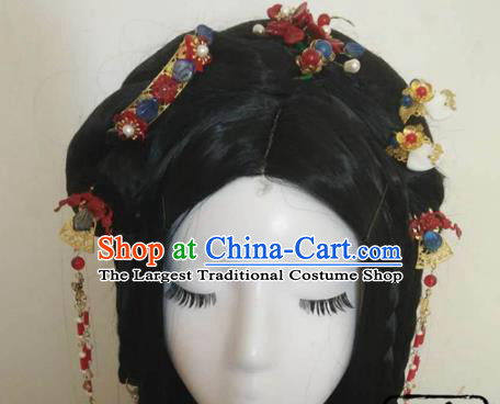 Traditional Chinese Classical Red Flowers Hairpins Hair Combs Ancient Princess Hanfu Hair Accessories for Women