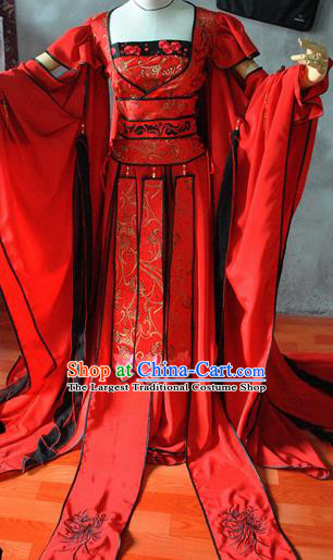 Chinese Cosplay Goddess Princess Wedding Red Dress Ancient Female Swordsman Knight Costume for Women