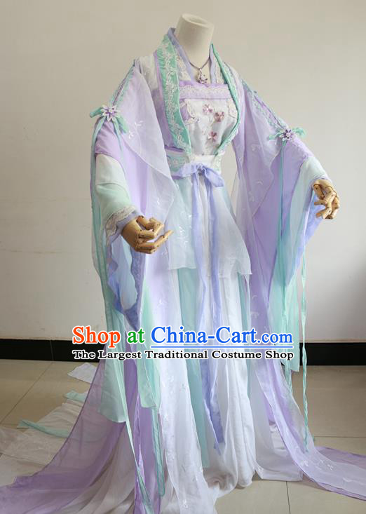 Chinese Cosplay Princess Light Purple Dress Ancient Female Swordsman Knight Costume for Women