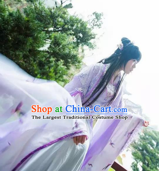 Chinese Cosplay Princess Purple Dress Ancient Female Swordsman Knight Costume for Women