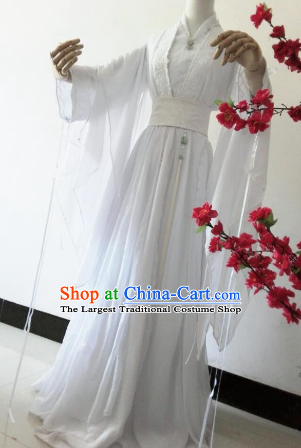 Chinese Cosplay Princess White Dress Ancient Female Swordsman Knight Costume for Women