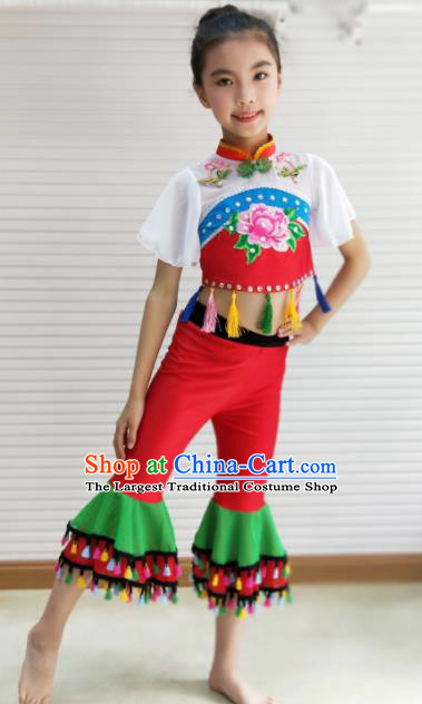 Traditional Chinese Folk Dance Spring Festival Fan Dance Clothing Yangko Dance Stage Show Costume for Kids