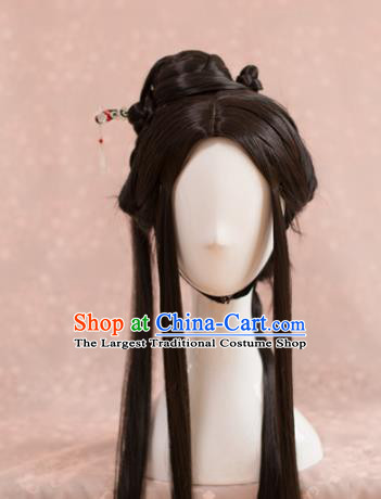 Traditional Chinese Ancient Song Dynasty Wigs Cosplay Female Swordsman Chignon for Women