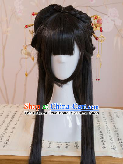 Traditional Chinese Han Dynasty Princess Wigs Cosplay Ancient Goddess Female Swordsman Chignon for Women