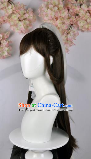 Traditional Chinese Cosplay Female Swordsman Brown Wigs Sheath Ancient Fairy Princess Chignon for Women