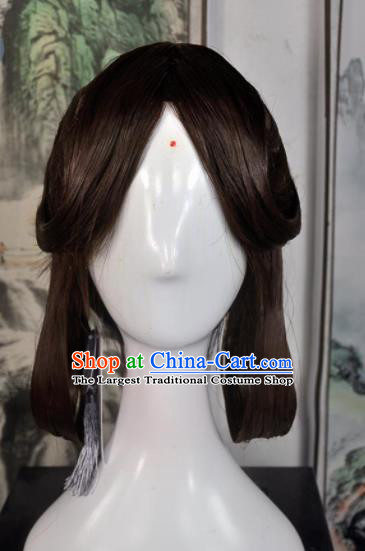 Traditional Chinese Cosplay Goddess Female Swordsman Brown Wigs Sheath Ancient Princess Chignon for Women