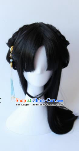 Traditional Chinese Cosplay Ming Dynasty Princess Black Long Wigs Sheath Ancient Female Swordsman Chignon for Women