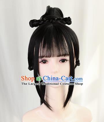 Traditional Chinese Cosplay Ming Dynasty Swordswoman Wigs Sheath Ancient Nobility Lady Chignon for Women