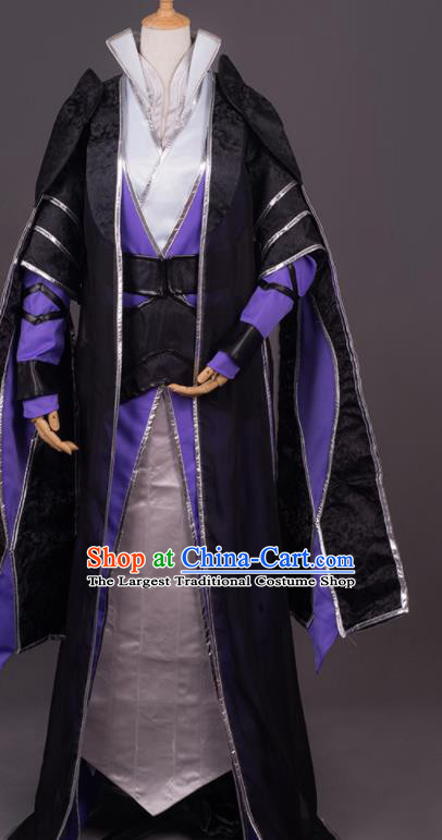 Traditional Chinese Cosplay Crown Prince Black Costumes Ancient Swordsman Hanfu Clothing for Men