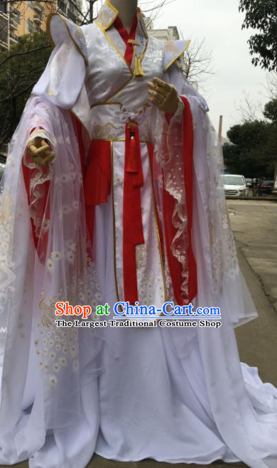 Traditional Chinese Cosplay Crown Prince White Costumes Ancient Swordsman Hanfu Clothing for Men