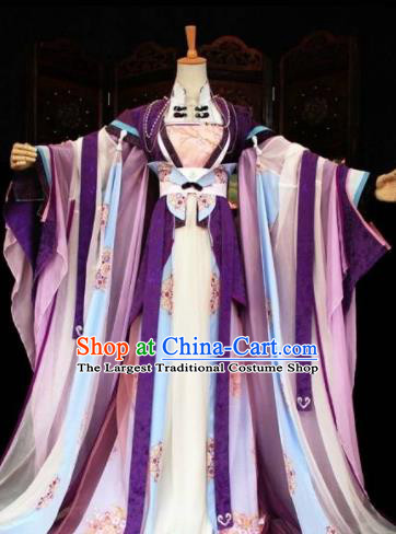 Traditional Chinese Cosplay Court Queen Purple Dress Ancient Drama Fairy Princess Costumes for Women