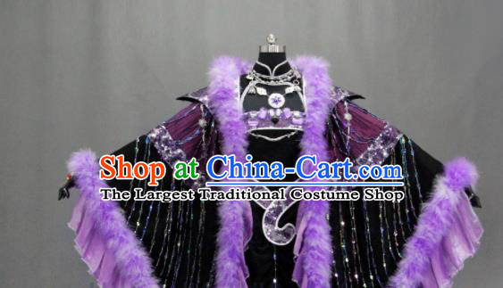 Traditional Chinese Cosplay Fairy Queen Purple Dress Ancient Drama Female Swordsman Costumes for Women