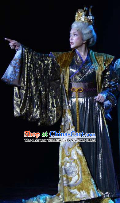 The Empress of China Ancient Tang Dynasty Queen Grey Dress Stage Performance Dance Costume and Headpiece for Women