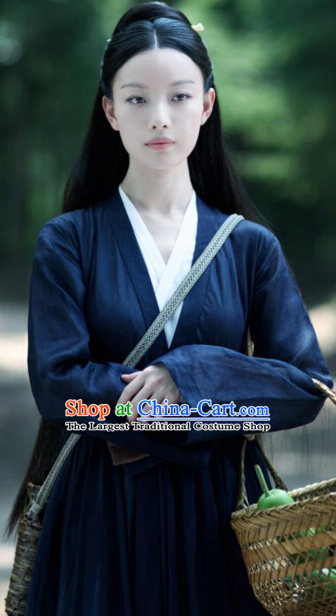 Chinese Drama Ancient Female Civilian Navy Dress Love and Destiny Lin Mo Ni Ni Replica Costumes for Women