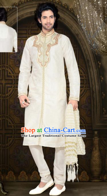 Asian Indian Sherwani Bridegroom Embroidered Apricot Clothing