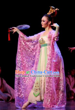 Chinese Chuansi Gongzhu Classical Dance Tang Dynasty Princess Dress Stage Performance Dance Costume and Headpiece for Women