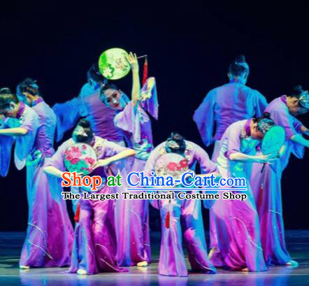 Dance Between Heaven and Earth Chinese Classical Dance Fan Dance Purple Dress Stage Performance Dance Costume and Headpiece for Women