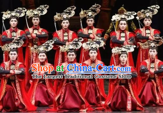 Nostalgia Is A Disease Chinese Qing Dynasty Court Lady Red Dress Stage Performance Dance Costume and Headpiece for Women