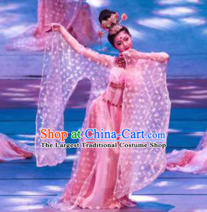 Meet Millennium Chinese Classical Dance Pink Dress Stage Performance Dance Costume and Headpiece for Women