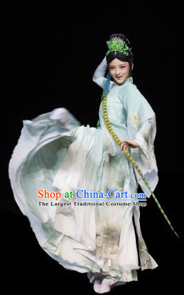 The Greatest Spirit Chinese Peking Opera Diva Green Dress Stage Performance Dance Costume and Headpiece for Women