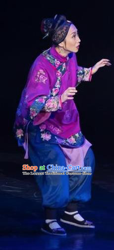 Drama Lan Huahua Chinese Folk Dance Old Female Purple Dress Stage Performance Dance Costume and Headpiece for Women