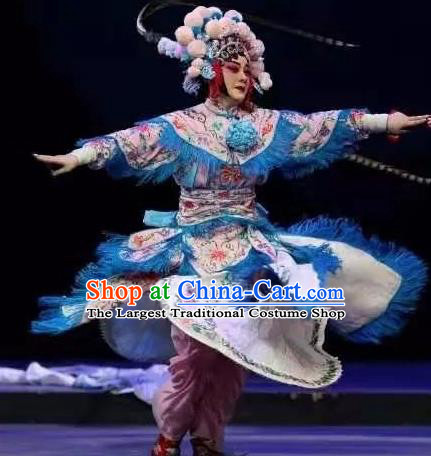 Fan Lihua Chinese Han Opera Blues Pink Dress Stage Performance Dance Costume and Headpiece for Women