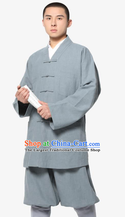 Traditional Chinese Monk Costume Meditation Grey Ramie Shirt and Pants for Men