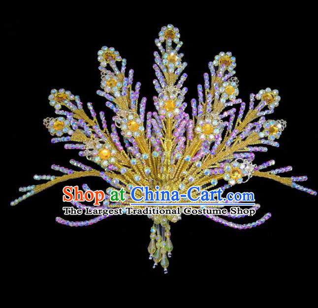 Chinese Traditional Beijing Opera Hair Accessories Peking Opera Diva Yellow Phoenix Hairpins for Adults