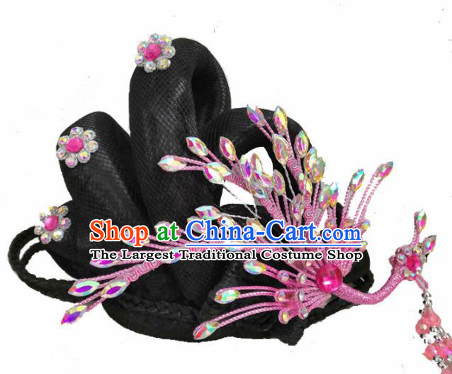 Chinese Traditional Beijing Opera Hair Accessories Peking Opera Diva Pink Phoenix Hairpins for Adults