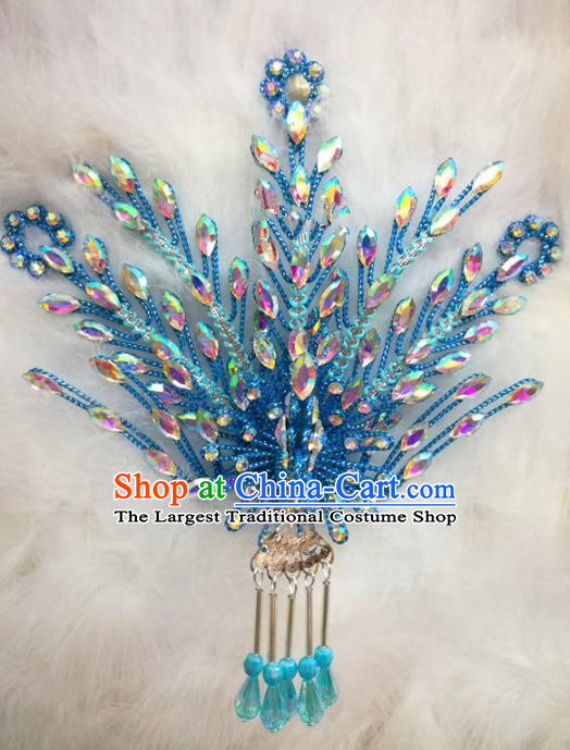 Chinese Traditional Beijing Opera Hair Accessories Peking Opera Princess Blue Phoenix Hairpins for Adults