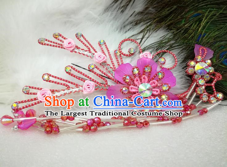 Chinese Traditional Beijing Opera Actress Purple Flower Hairpins Hair Accessories for Adults