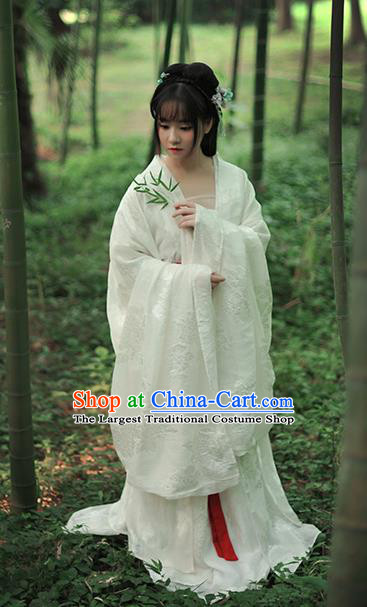 Chinese Ancient Peri White Hanfu Dress Tang Dynasty Imperial Concubine Historical Costume Complete Set for Women