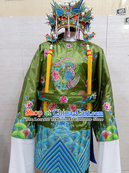 Chinese Traditional Beijing Opera Old Female Green Embroidered Peony Robe Peking Opera Costume for Adults