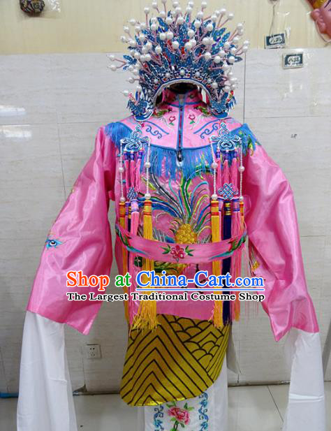 Chinese Traditional Beijing Opera Old Female Pink Embroidered Phoenix Robe Peking Opera Costume for Adults