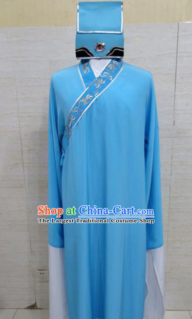 Chinese Traditional Beijing Opera Scholar Blue Robe Peking Opera Niche Costume for Adults